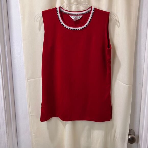 Misook Red Sleeveless Tank Top with Striped Trim Knit Blouse Business Casual -SM - Picture 1 of 6